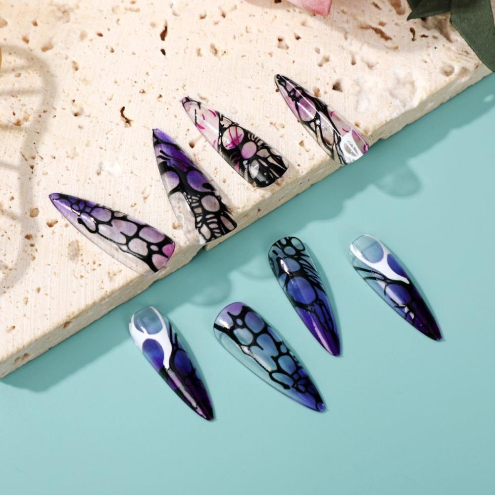 Length Almond Fake Nails Pointed Tip Nail Tips Detachable Press On Nails  Women