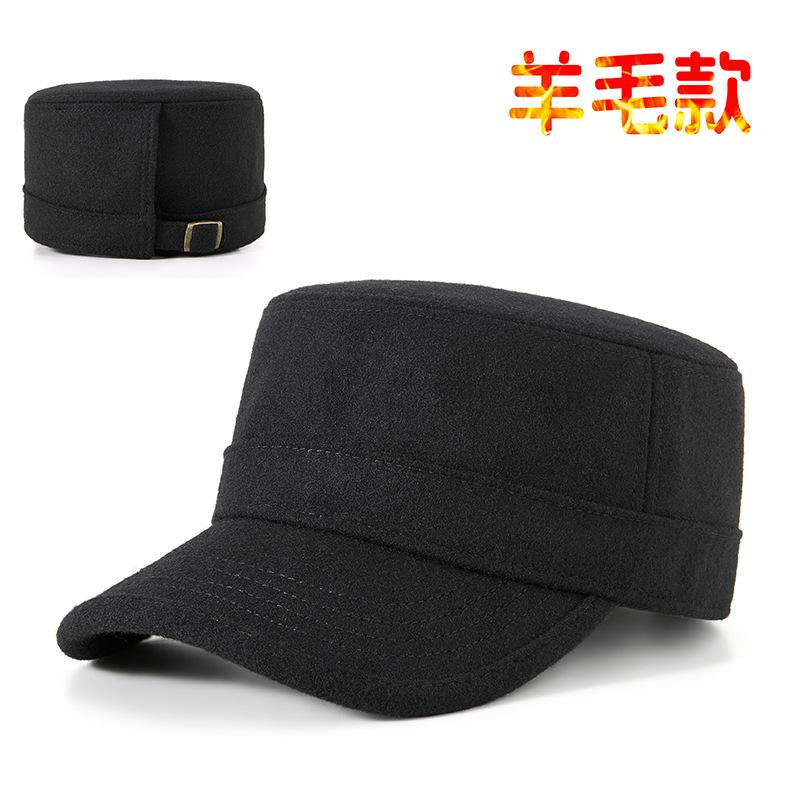 

Autumn and winter velvet warm flat top hat medium and old men s woolen baseball cap large size fully enclosed adjustable old man hat M（56-58cm） чёрный