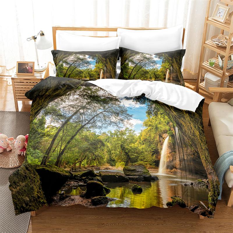 Natural Scenery Duvet Cover Set Forest Bedding Set Quilt Cover Queen Bed Set Luxury Comforter Set Bed Cover Set Girl Bedding Set