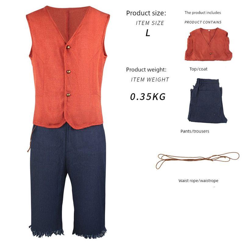 of Thieves Cosplay Costume for Men, Same Style as the Movie, with Vest and Straw Hat, Halloween Performance Outfit, Real-Life Version Cosplay Costume Live-Action Luffy Costume Set L