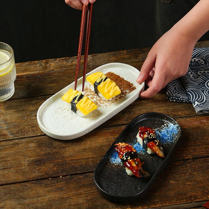 2024 New Product: Stone Sushi Plate, Japanese Ceramic Oval Strip Plate, Grill Plate, Tray, Simple Dim Sum Tray