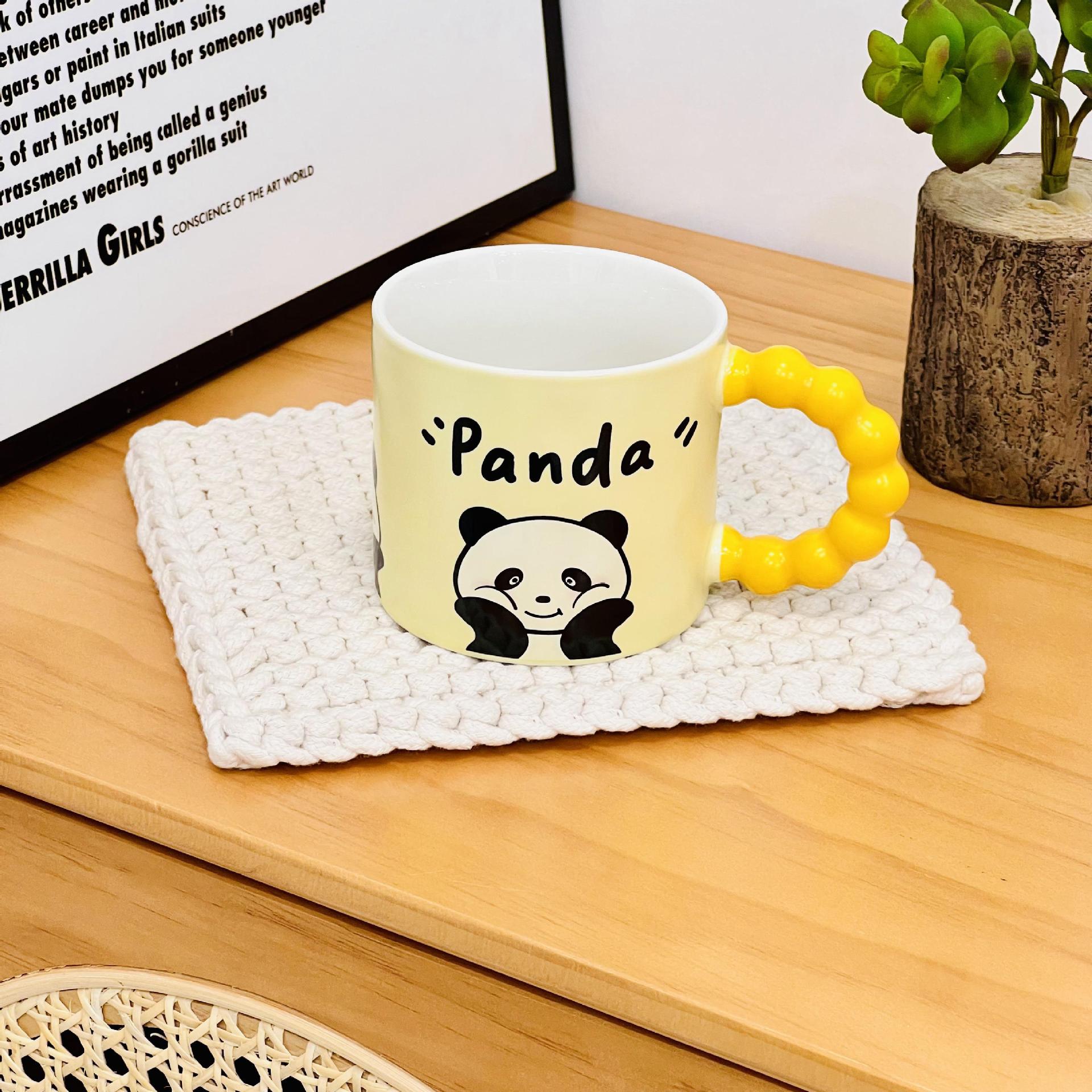 

Creative Cartoon Ceramic Cup with Lid and Spoon Family Mug Ins Fengshui Cup for Girls Large Capacity 400ML