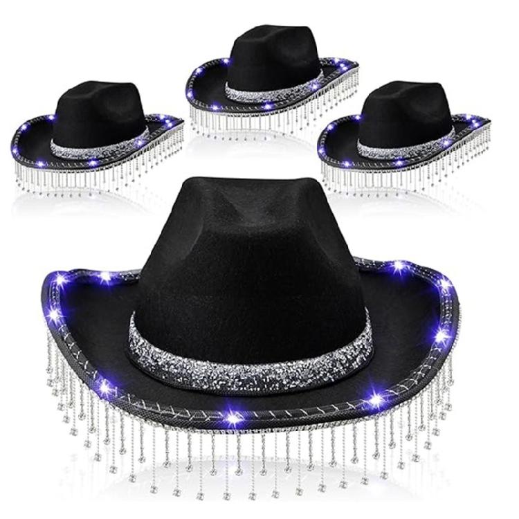 Glittering Powder Caps Fringed Diamond LED Cowboy Hat Bachelorettes Party Hat