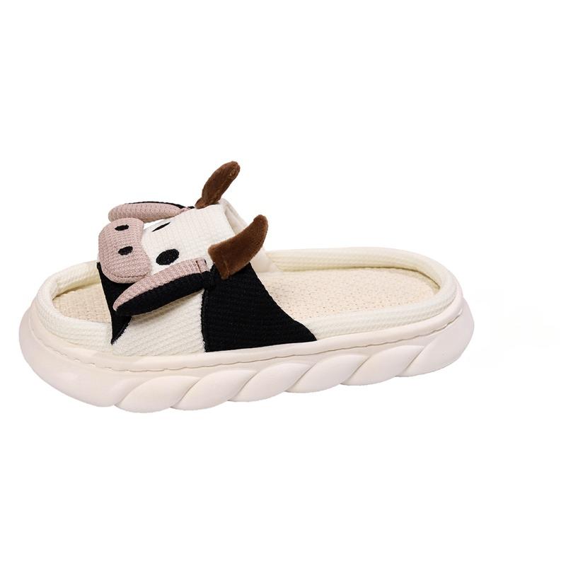 Čtyři roční období Univerzální Vnitřní Domácí Bavlna Len Sandály Roztomilé Kreslené Kráva Lněné Pantofle Protiskluzové