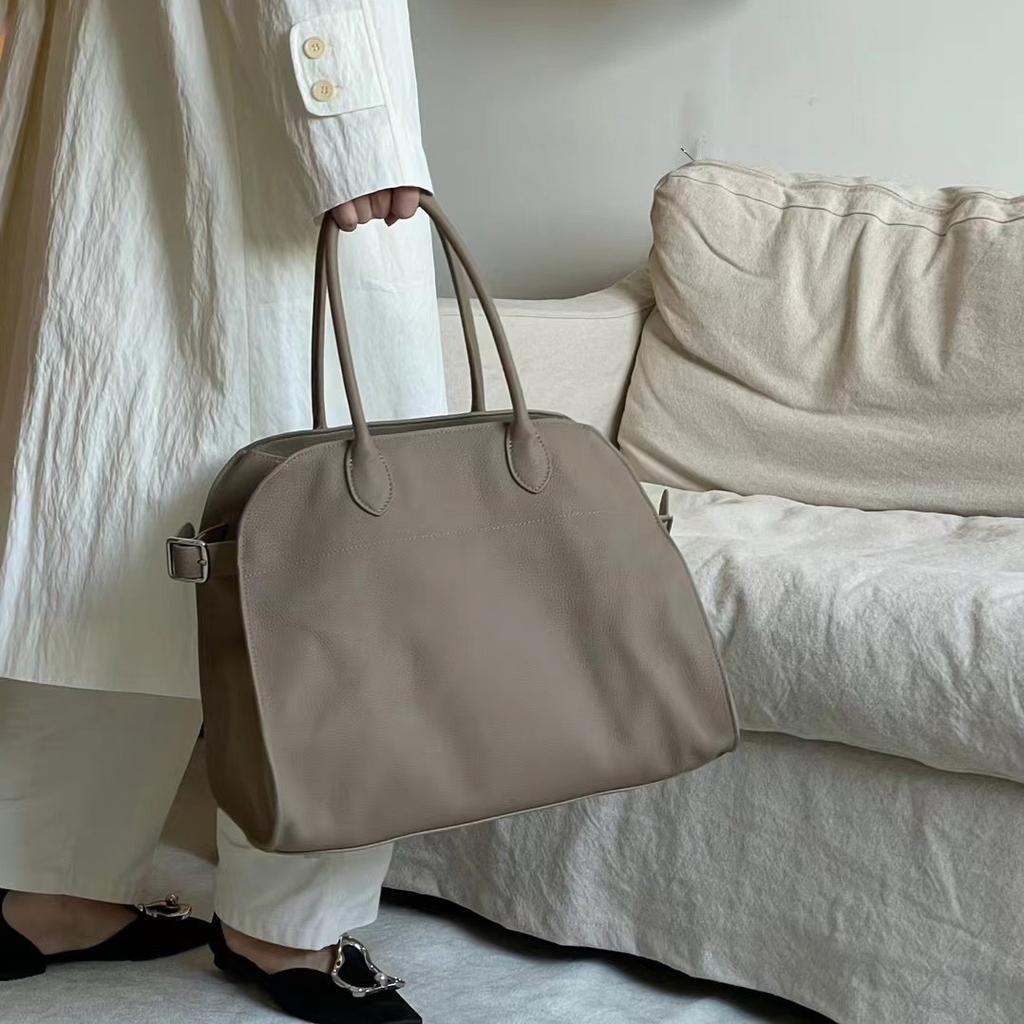 Head Layer Cowhide Tote Bag Margaux10/15 Single Shoulder Genuine Lychee Pattern Large Capacity Handbag Travel