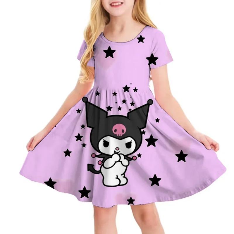 3D Printed Sanrio Hello Kitty Fashion Cartoon Pattern Cute Short Sleeved Dress Cosplay Youth