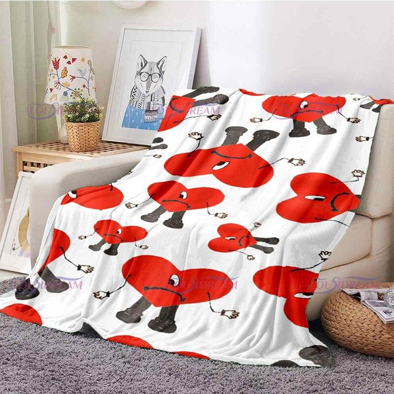 Cartoon Bad Bunny Blanket Flannel Blankets Pop Latin Music Warm Plush Fleece Throw Blankets for Aldult Sofa Bedding All Season