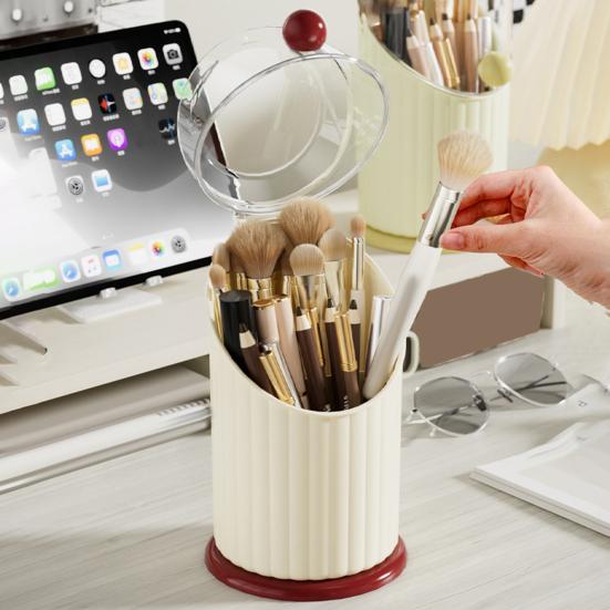 Makyaj Fırçası Tutucu 3 Bölmeli Kozmetik Düzenleyici Şeffaf Toz Geçirmez Kapaklı Makyaj Fırçaları Fincanı Kalemlik Makyaj Masası Kaş Kalemleri Eyelinerlar için