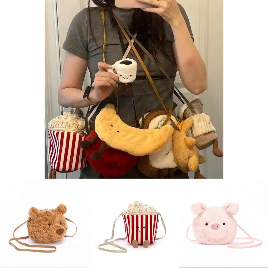 Croissant Plush Bag With Zipper For Women And Teens