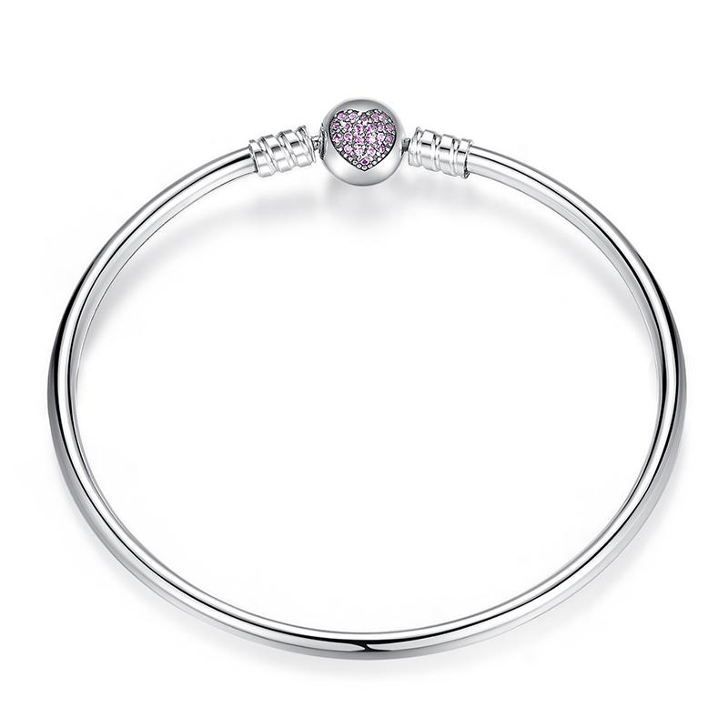 WOSTU 925 Silver Bracelet – Barrel Snap Clasp, Cubic Zirconia, Bangle Bracelet, Chain Bracelet, Charm, Sizes 17–21