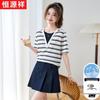 Hengyuanxiang Women's Striped V-neck Faux Two-Piece T-shirt