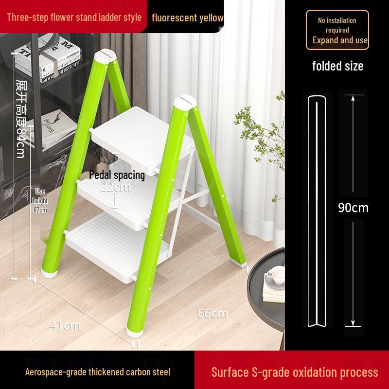 Lightweight Multifunctional Festive Red Three-Step Folding Ladder with High-Grade Anti-Slip Steps for Home Storage.