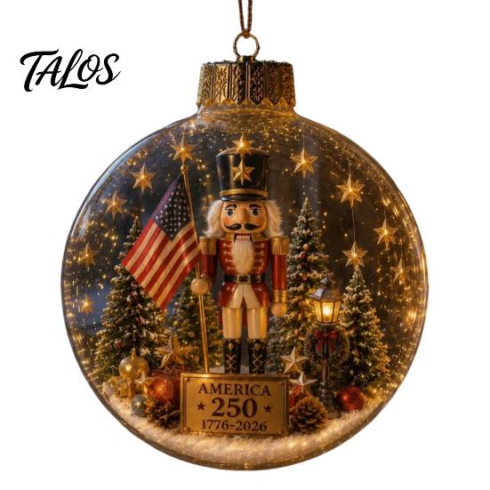 Wedding Celebration Supplies 250th Anniversary USA Christmas Ornament, Light Up Plastic Clear Ball Hanging Decoration with Festive Baubles Bell Train