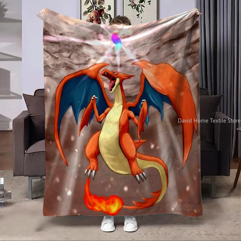 Charizard Pokemon Fire Dragon Anime Flannel Blanket Fluffy Children Adults Sofa Plush Bedspread Throw Lunch Blanket for Sofa Bed