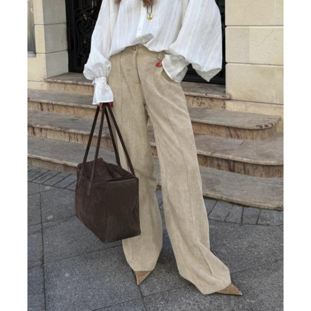 Women Corduroy Fall Winter Loose Wide Leg Pants Casual Style High Waist Slimming Fashion Versatile Lazy Trousers
