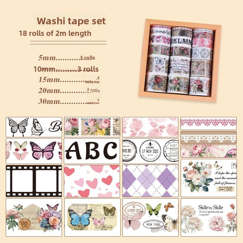 

18 Rolls Washi Tape Set Vintage Van Gogh Floral Decorative Masking Tape for Scrapbooking DIY Journal Craft Supplies