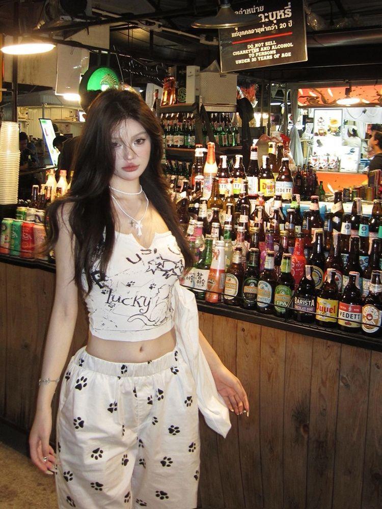 Sexy Women Tees Sleeveless Printed Retro Tops For Girls Y2K T-shirts Tank Tops For Lady Fashion Party Wear