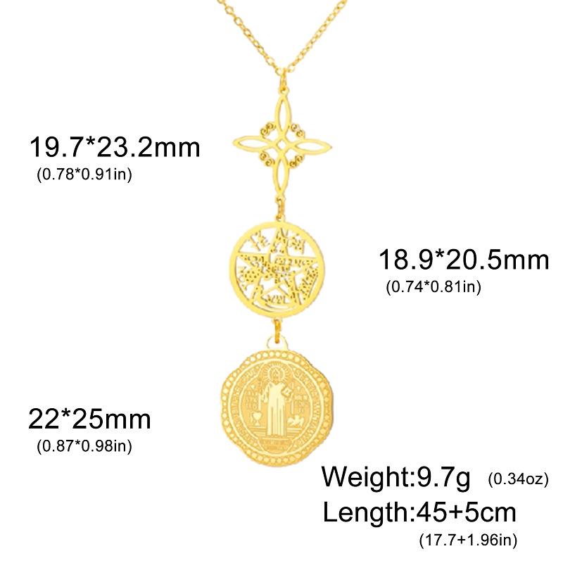 Collana Pendente Pentagramma di San Benedetto e Nodo della Strega in Acciaio Inossidabile
