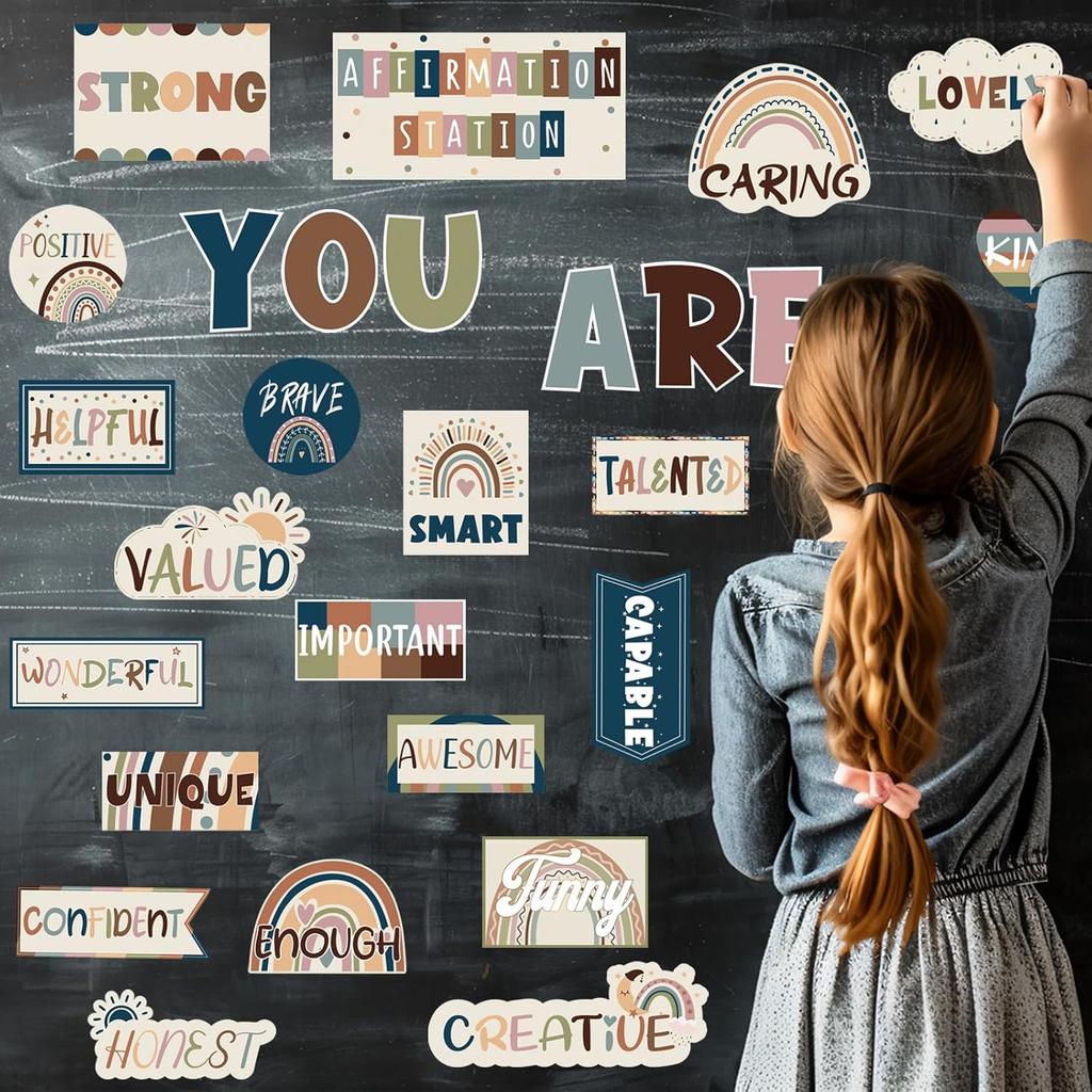 Boho Affirmation Station Bulletin Board Set Positive Posters for Classroom Decor Motivational Affirmations Accents Cutouts for Back To School