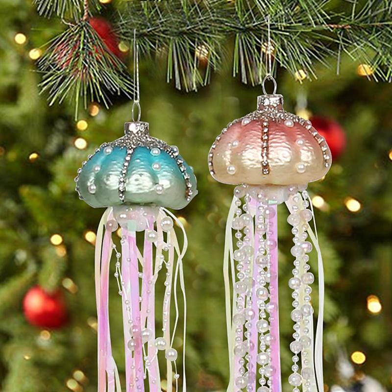 Glass Pearl Jellyfish Pendant Beach Christmas Decoration Christmas Tree Decoration Pendant Four Sets Hang Up