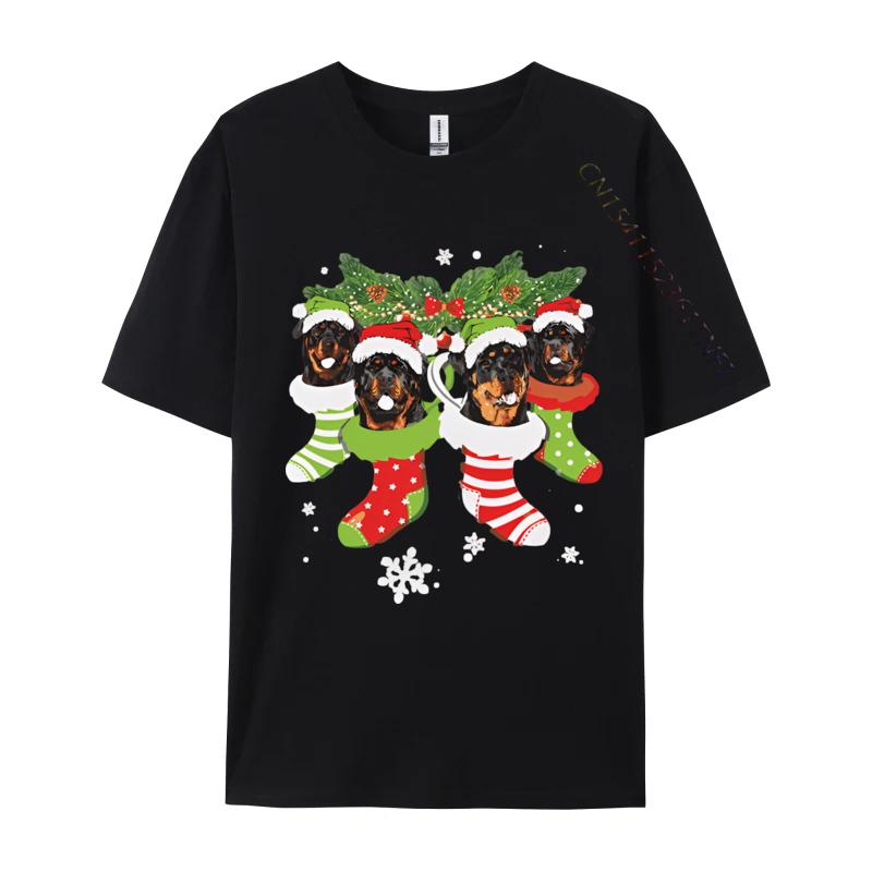 Clothing Rottweiler In Sock Christmas Santa Tshirt Men Funny Tshirt Printed T Shirts Casual Oversized Tees