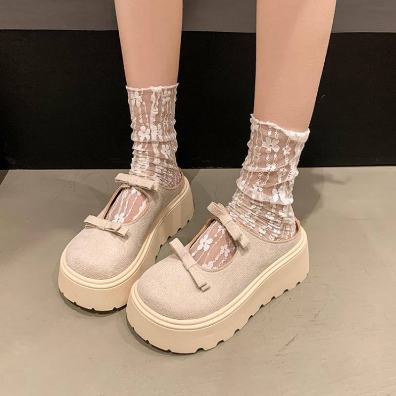 

Fashion Baotou Slippers Summer New Round Head Shallow Mouth Flannelette Butterfly Knot Waterproof Table Non-slip Sandals 35