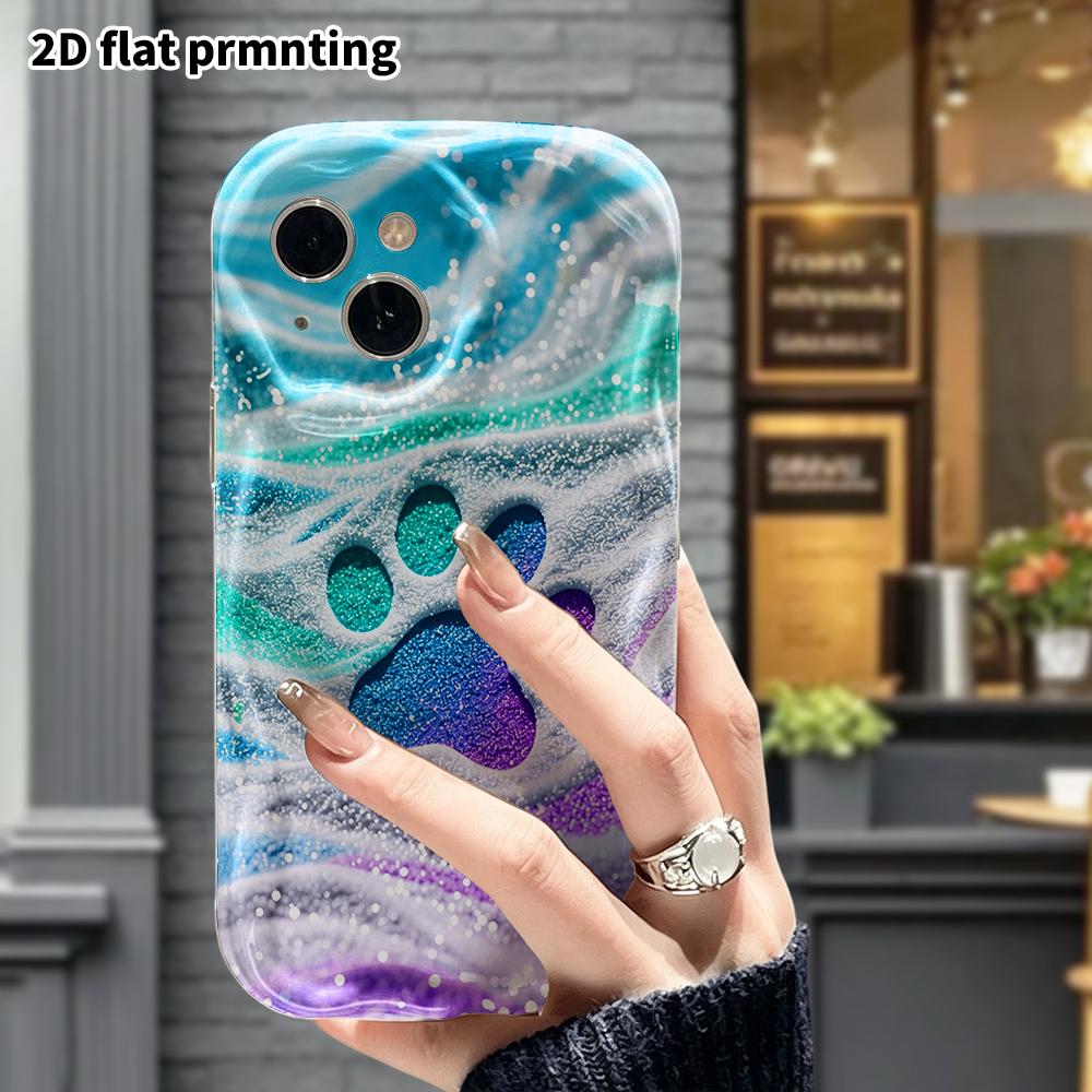 Phone Case: 2D Flat, Suitable for iPhone 18, 17, 16, 15, 14, 13, 12 Pro Cases, Phone Decorations, Glitter Cat Paw Prints, Halloween and Christmas Gift