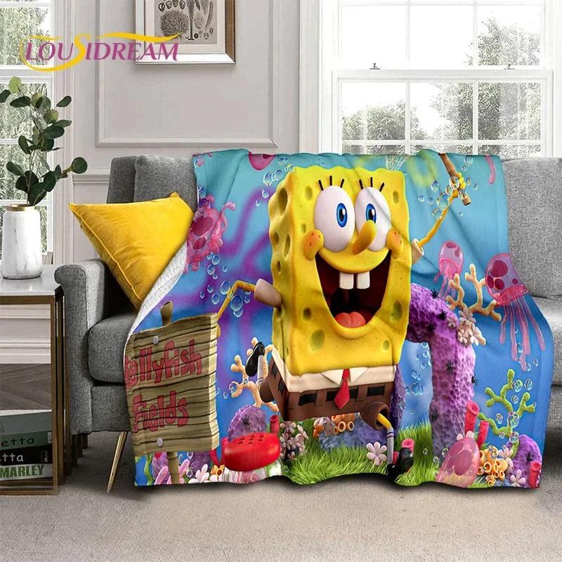 Funny S-SpongeBob Patrick Star Cartoon Soft Flannel Blanket for Beds Bedroom Sofa Picnic,Throw Blanket for Outdoors Leisure Gift