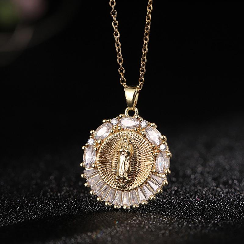 European and American Fashion Micro inlaid Color Zircon Pendant Women's Jewelry Virgin Mary Necklace