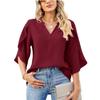 Summer V-neck Loose Casual Office Women Blouse Elegant Petal Short Sleeve Ruffled Chiffon Top Fashion Female Solid Color Simple Shirts Women Vlothing