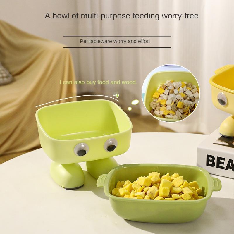 Big Eyed Robot Neck Protection Cat Bowl Pet Feeding Water and Food Integration Neck Protection Anti Overturning Bowl Cat Dog