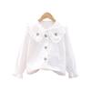 Girls' 100% Cotton White Long-Sleeved Shirt with Doll Collar - Spring/Autumn Style for Older Children