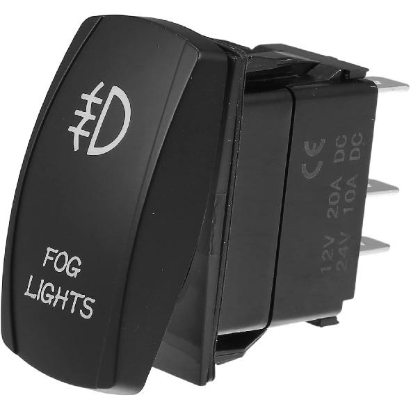 Motoforti Universal Fog Lights, 5 Pin Toggle Rocker SPST Switch Laser ON/OFF Button, 20A/12V 10A/24V, Waterproof for Car, Plastic, White LED Lighted