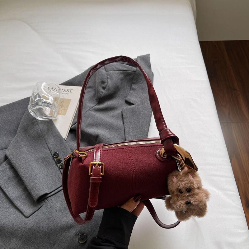 

Retro Suede Bag Women With High-quality Portable Cylinder Simple All-matching Cross-body 23x10x11 single package вино красного