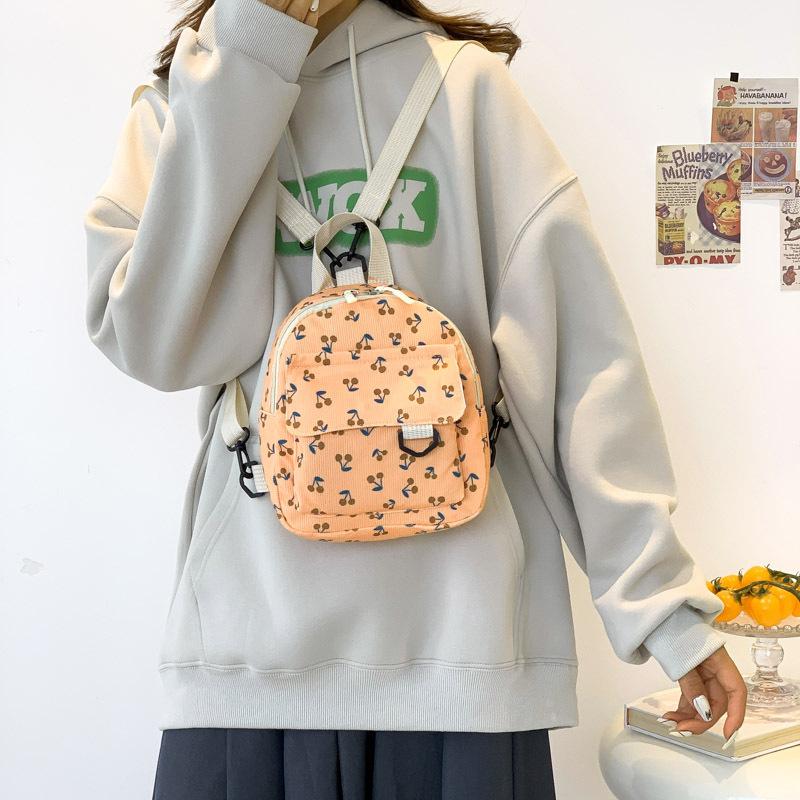 Small Fresh Corduroy Shoulder Ins Mini Backpack Female Korean College Student Mori Simple Double Backpack