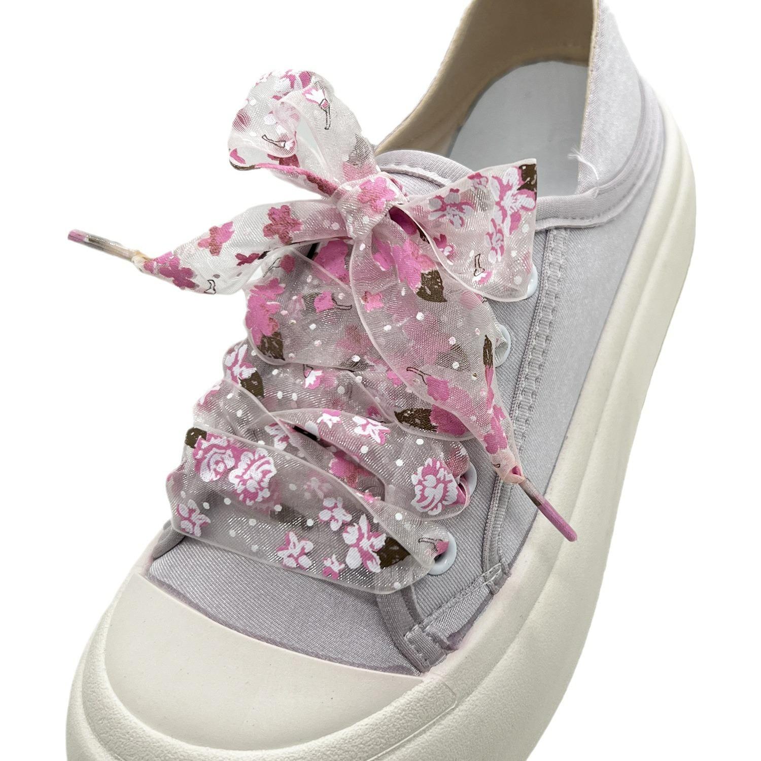 

Новые плоские шнурки шириной 2,6 см с принтом, кружевные шнурки для кроссовок, органза, пряжа Dreamy Snow, прозрачные шнурки для женщин, 1 пара 100cm бежевый