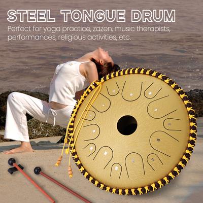 14-Zoll-14-Ton-Zungentrommel aus Kohlenstoffstahl, Handpfannentrommeln mit Trommelstöcken, Percussion-Musical