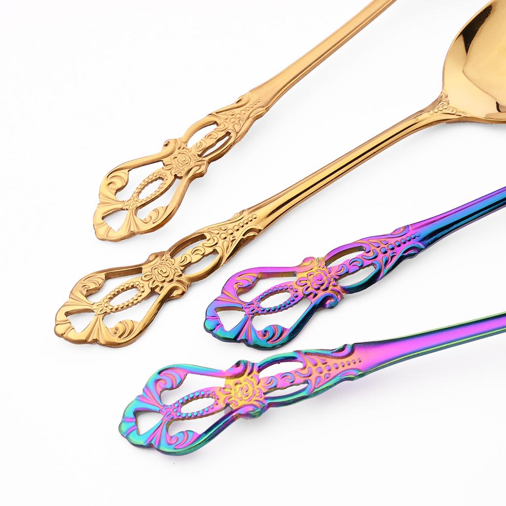 High Quality Cutlery Set Knife Fork Dessert Spoon Dinnerware Colorful Flatware Set Stainless Steel Silverware Kitchen Tableware