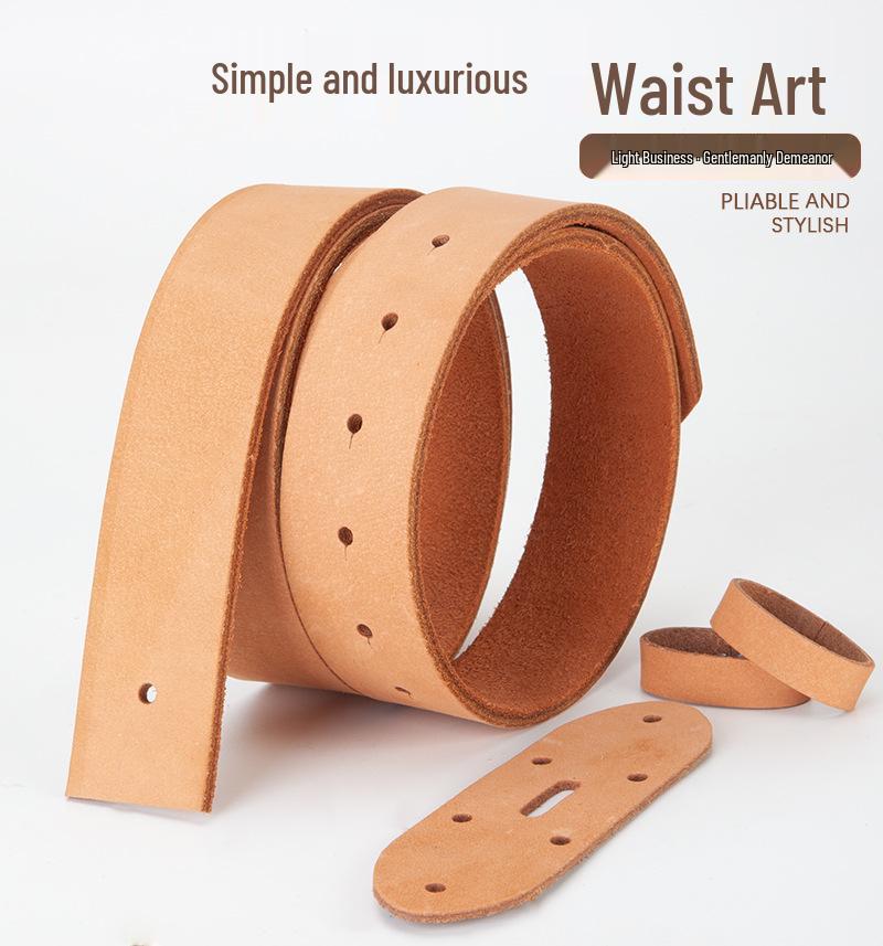Versatile Natural Cowhide Leather Belt - Single Strap, Casual Business Style