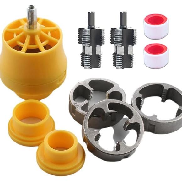 Electric Drill Compatible Pvc Pipe Threader Kit, Pipe Threader Plumbing Tool, Pipe Thread Maker Tool for Cutting Threading with 3 Dies, Plastic Tap