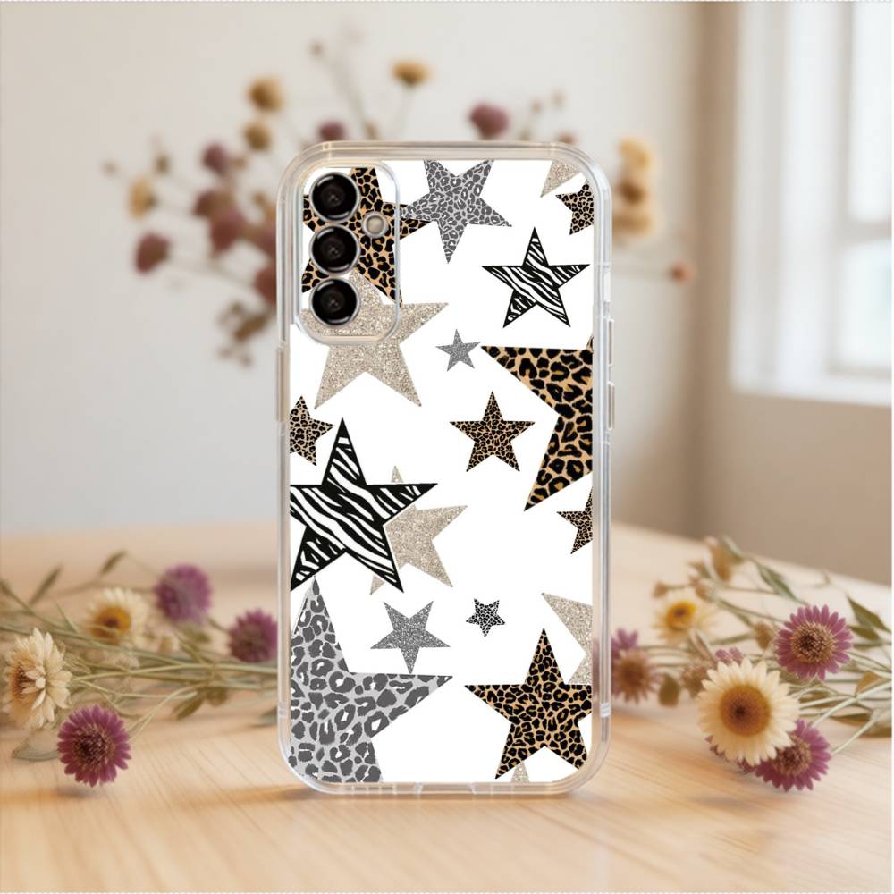 Leopard Print Cherry Star Phone Case Transparent Silicone Soft For SamsungA10,12,20,21S,30,31,40,50,51,52,70,71 Samsung a514g