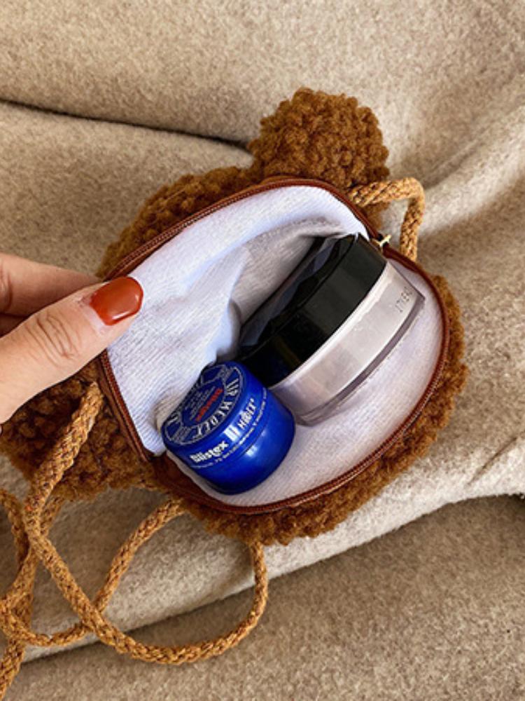 Cartoon bear head messenger bag female plush bag simple ins one-shoulder small bag student cute girl heart small messenger bag