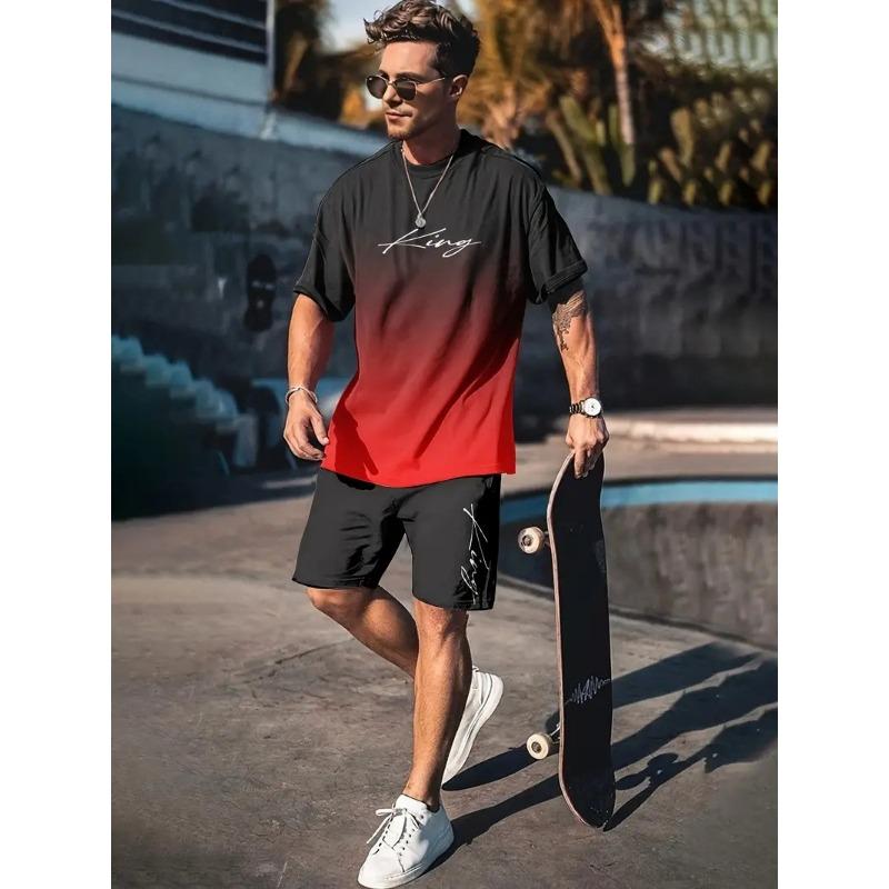 2025  New Men's Casual Fashion Suit Men's Trend Sportswear Suit Quick-drying Sportswear Short-sleeved T-shirt + Shorts Two-piece