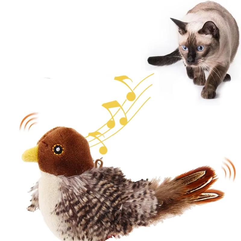 Interactive Cat Toy For Cats Flying Bird Flapping Wings Sparrow Catnip Plush Toy Simulated Chirping Bird Pet Toy