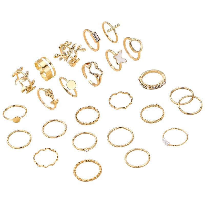 Ocean Wind Simple Diamond Set Love Wave Ring Set Fashion Starfish Opening Adjustable Ring