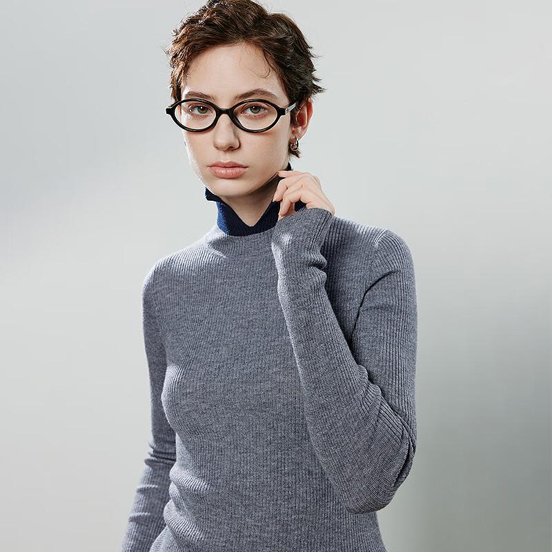 Chuyu Women's Faux Two-Piece Contrast Polo Neck Wool Knit Top