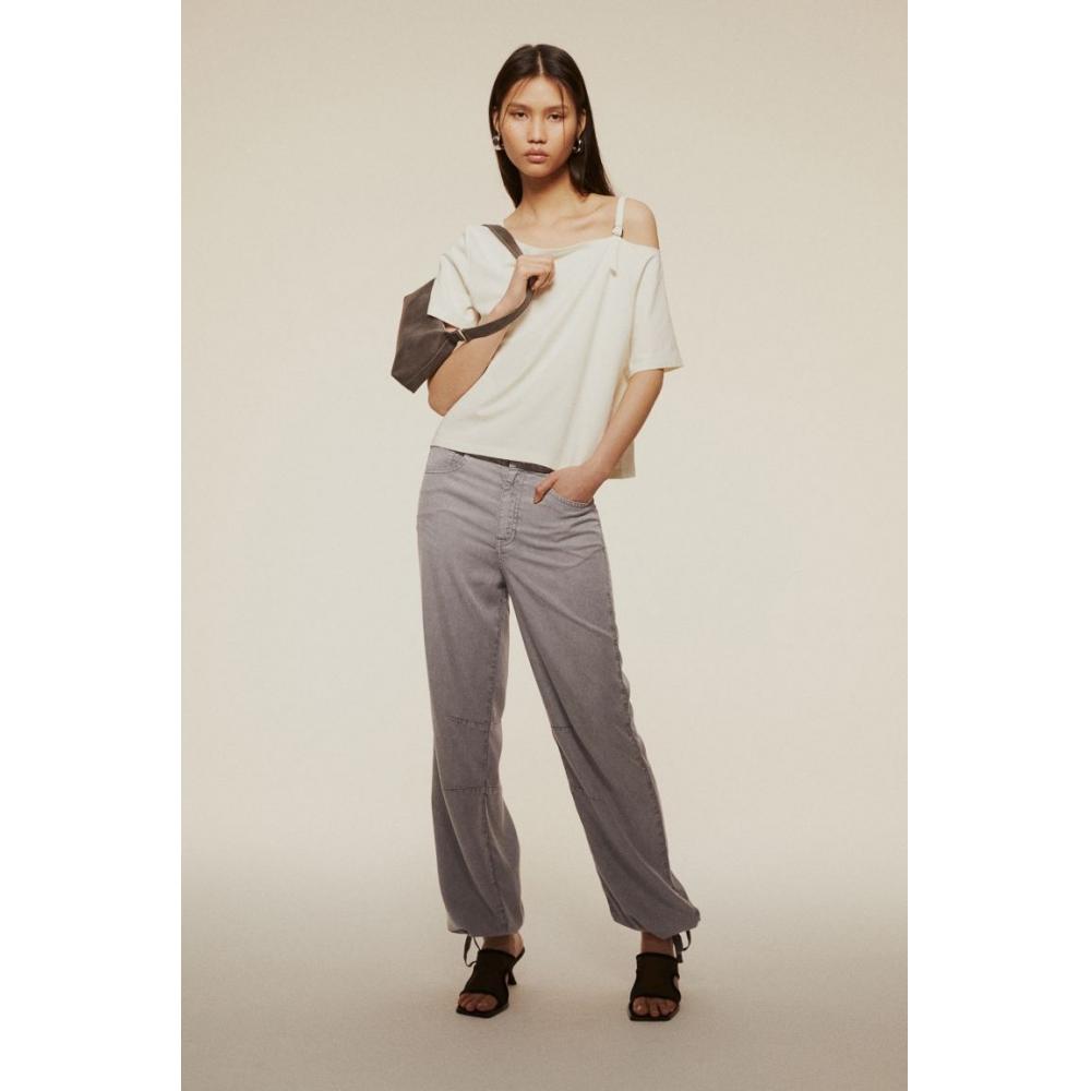 

Джинсовые брюки с завязками HM Светло-серый деним