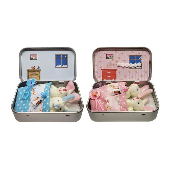 Little Pocket Bunny in Box Mini Bunny Hug Easter Basket Stuffer Plush Rabbit Living in A Box Cute Easter Gift for Kids Teens Girls