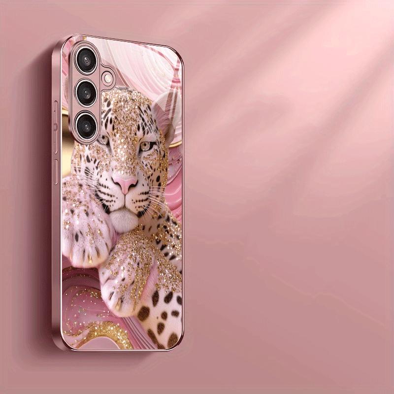 Pink Gold Leopard Pattern Glass Tempered Phone Case Suitable for Samsung Galaxy S26 S25 S24 S22 S21 S20 FE/Ultra/Plus Hard Case
