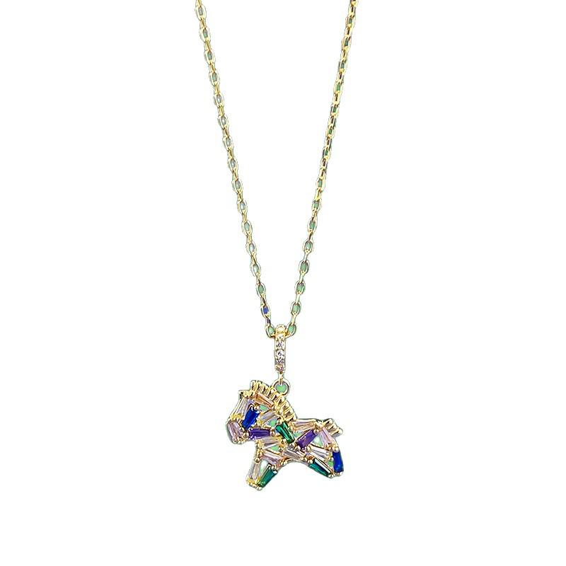 Zhuozhifan 2026 Zodiac Rock Candy Color Diamond Horse Necklace - S925 Sterling Silver Dopamine Fashion Collection